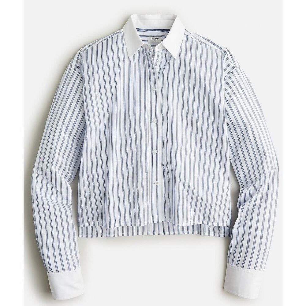 J. Crew NWT Relaxed Fit Cropped Button-Up Shirt in Oakhill Stripe Size 6